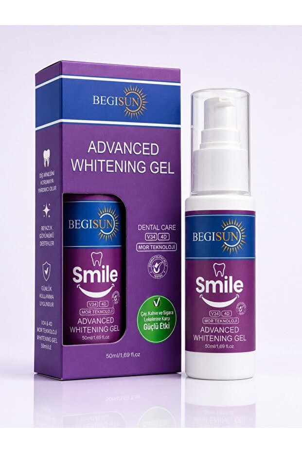 Begisun V34 + 4D | Mor Teknoloji ile Gelişmiş Formül Diş Beyazlatma Jeli
