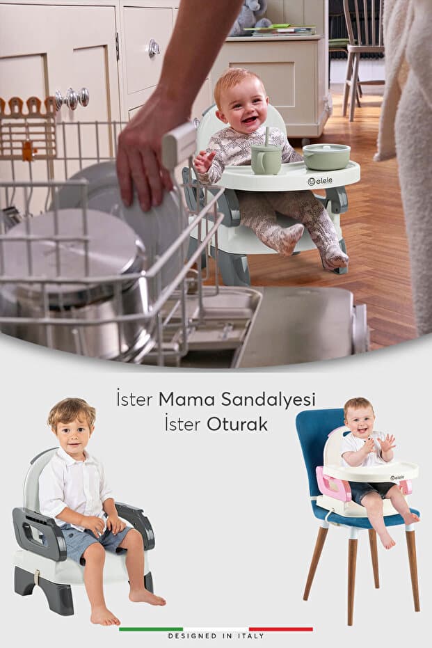 Livo Portatif Bebek Mama Sandalyesi Katlanabilir Yükselticili Gri